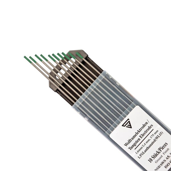 Electrodos de tungsteno WP verde 5 x 1,6 mm + 5 x 2,4 mm x 175 mm